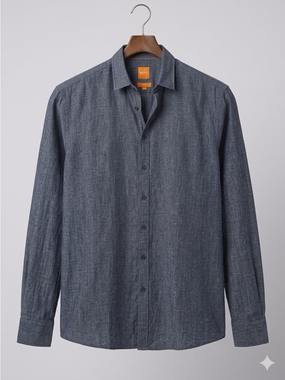 Hugo Boss Orange EdipoE Slim Fit Navy Melange Cotton Shirt S